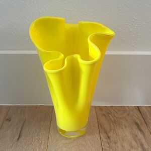 Vintage Yellow Art Glass Ribbon Vase